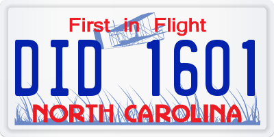 NC license plate DID1601