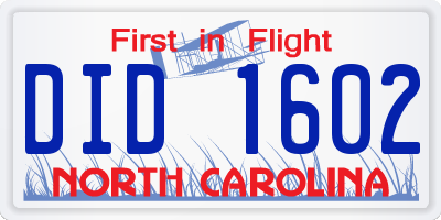 NC license plate DID1602