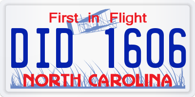 NC license plate DID1606