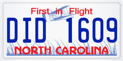 NC license plate DID1609