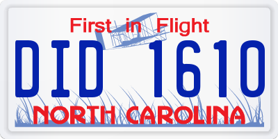 NC license plate DID1610