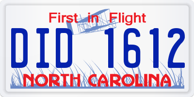 NC license plate DID1612