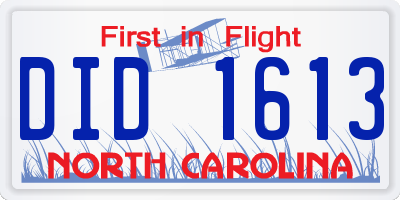 NC license plate DID1613