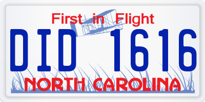 NC license plate DID1616