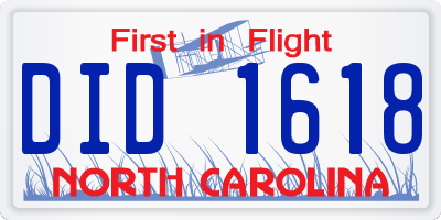 NC license plate DID1618