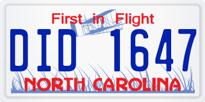 NC license plate DID1647
