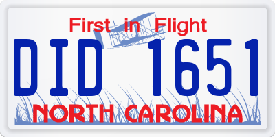 NC license plate DID1651