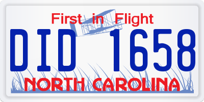 NC license plate DID1658