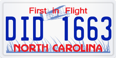 NC license plate DID1663