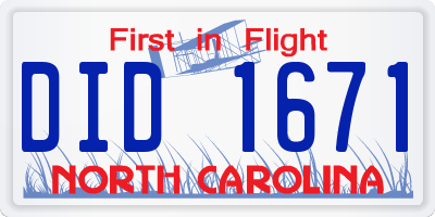 NC license plate DID1671