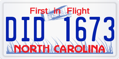 NC license plate DID1673