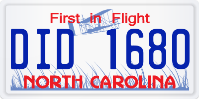 NC license plate DID1680