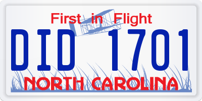 NC license plate DID1701