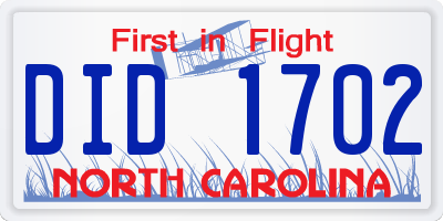 NC license plate DID1702