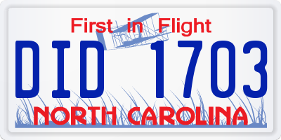 NC license plate DID1703