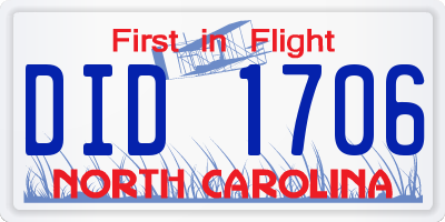 NC license plate DID1706