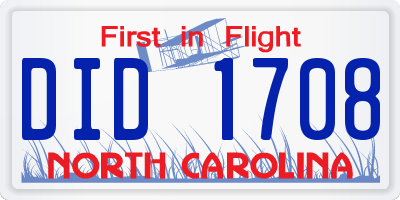 NC license plate DID1708