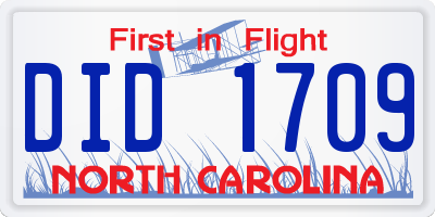 NC license plate DID1709