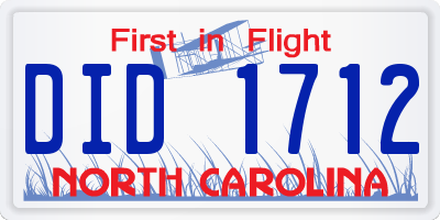 NC license plate DID1712