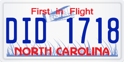 NC license plate DID1718