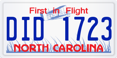 NC license plate DID1723