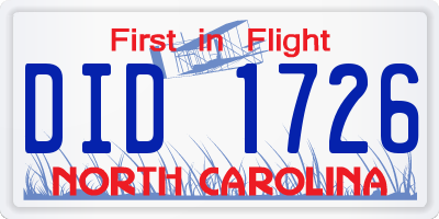 NC license plate DID1726
