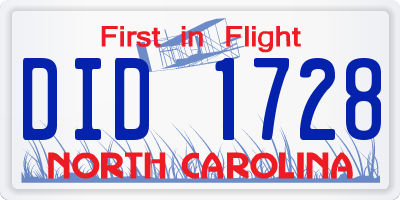 NC license plate DID1728