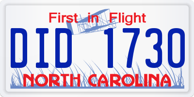 NC license plate DID1730