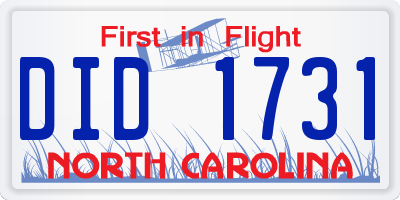 NC license plate DID1731