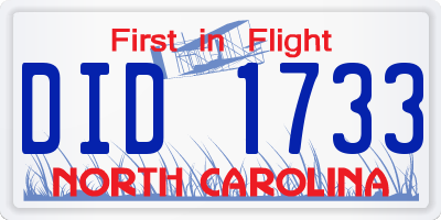 NC license plate DID1733