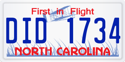 NC license plate DID1734