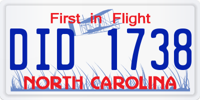 NC license plate DID1738