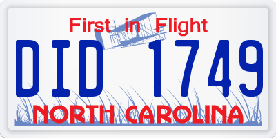 NC license plate DID1749