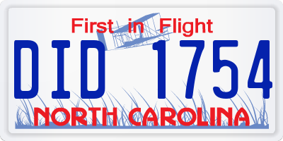NC license plate DID1754