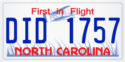 NC license plate DID1757