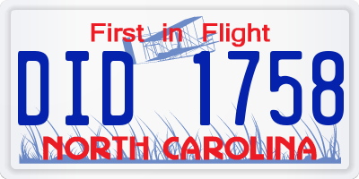 NC license plate DID1758