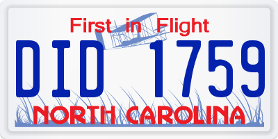 NC license plate DID1759