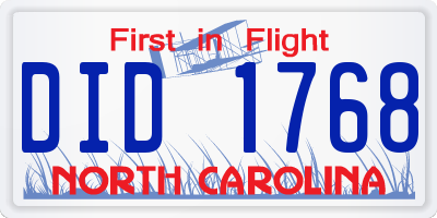 NC license plate DID1768