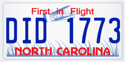 NC license plate DID1773