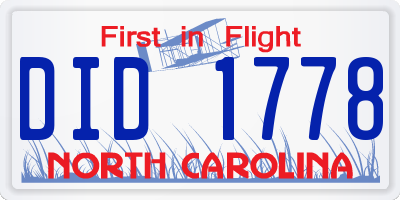 NC license plate DID1778