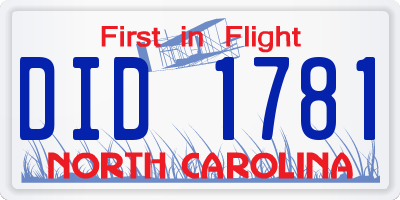 NC license plate DID1781