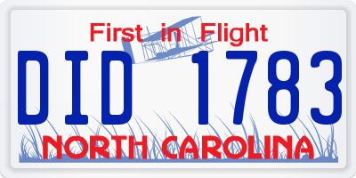 NC license plate DID1783