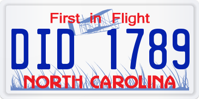 NC license plate DID1789