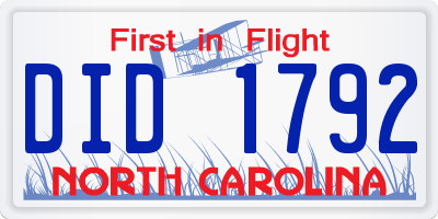 NC license plate DID1792