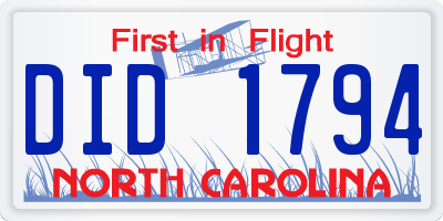 NC license plate DID1794