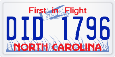 NC license plate DID1796