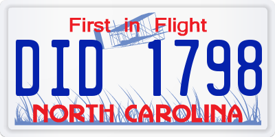 NC license plate DID1798