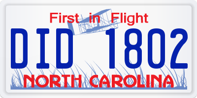 NC license plate DID1802