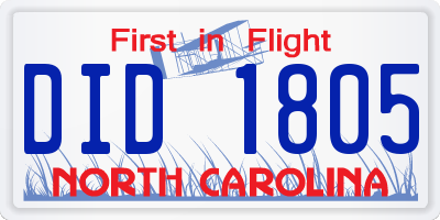 NC license plate DID1805