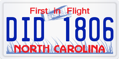 NC license plate DID1806